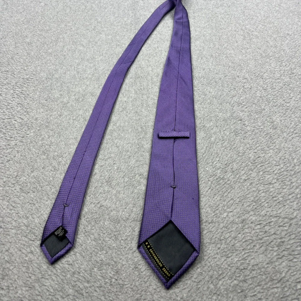 Ermenegildo Zegna Tie Mens Purple Mini Floral Check 100% Silk Italy Made Luxury